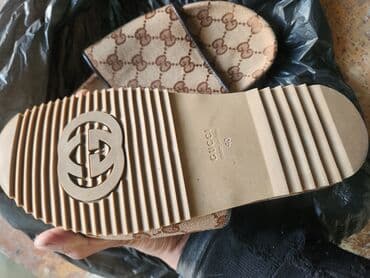 макасины женские: Сандалии/шлёпанцы с монограммным узором GG. оригинал. - Верх: текстиль — 1