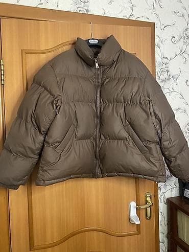 Пуховик женский укороченный, шоколадно-коричневый. - Теплый объемный