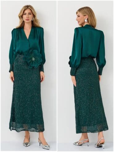 Костюм с юбкой, Модель юбки: Годе, Макси, Блузка, Турция, M