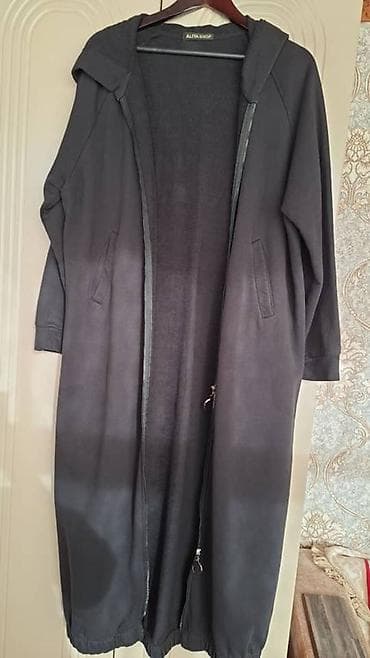 Длинная худи-накидка с капюшоном - Цвет: тёмно‑серый - Длина