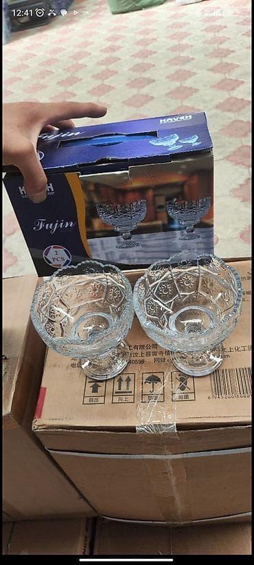 стёк: Набор стеклянной посуды - Большая салатная чаша Glass Bowl (High — 3