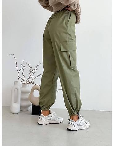 клеточные штаны: Женские брюки-карго, цвет хаки. - Свободный крой со слегка зауженной — 4