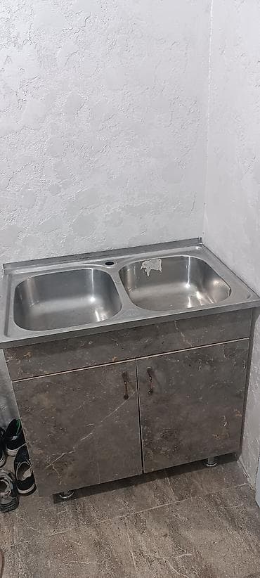 сервант без стёкол: Тумба для кухни, Б/у, С мойкой, Напольная, цвет - Серый — 1