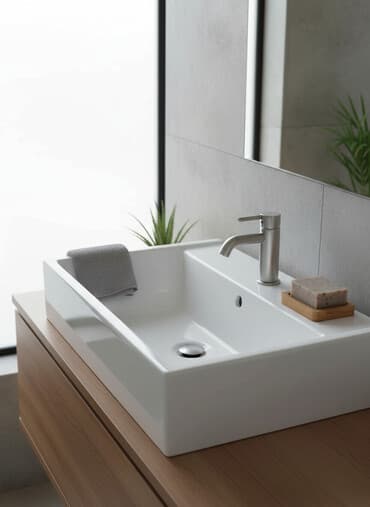 раковина с пьедесталом: Раковина для ванной, Квадратная форма, Материал: Керамика — 1