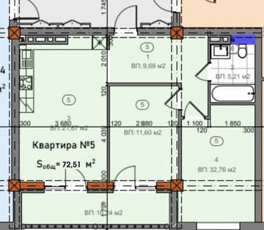 квартиры в клубных домах: 2 комнаты, 72 м², Элитка, 2 этаж, ПСО (под самоотделку) — 9