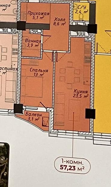 elegance stroy: 1 комната, 57 м², Элитка, 17 этаж, Готовая ПСО (под самоотделку) — 4