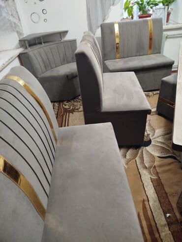 кожаный кухонный уголок: Кухонный мягкий уголок, Дерево, цвет - Серый — 6