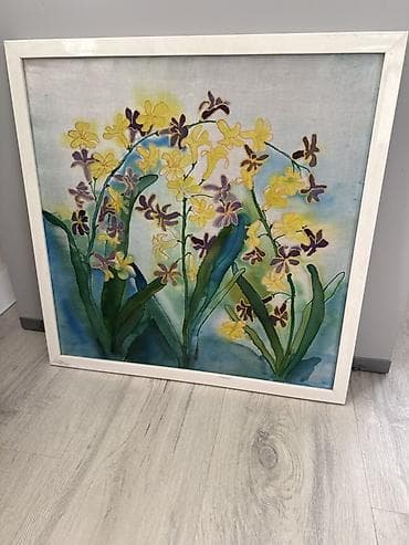 живопись графика: Картина «Желтые цветы» в технике росписи по ткани (батик). - Сюжет — 1