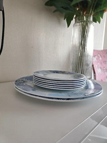 Ашкана буюмдары: Набор тарелок турция с синим цветочным орнаментом - Состав: 6 мелких — 1