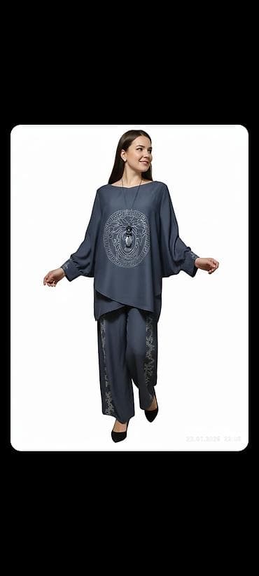 двойка женский: Женский комплект из двух предметов: свободная блуза + широкие брюки — 2