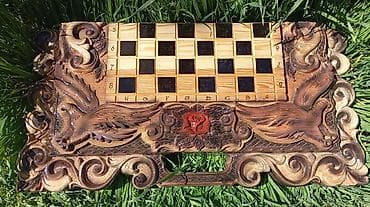 нарду: Набор настольных игр 3 в-1 из резного дерева. Особенности: - — 3