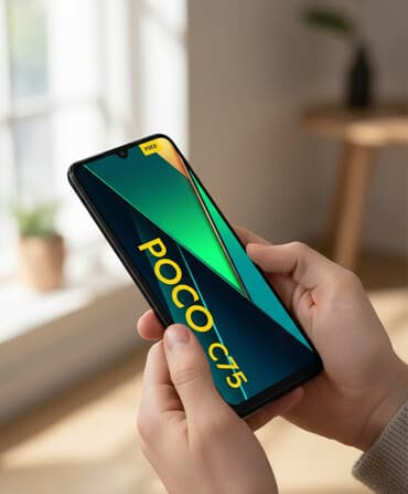 микрофон мини: Poco C75, Б/у, 128 ГБ, цвет - Черный, 2 SIM — 1