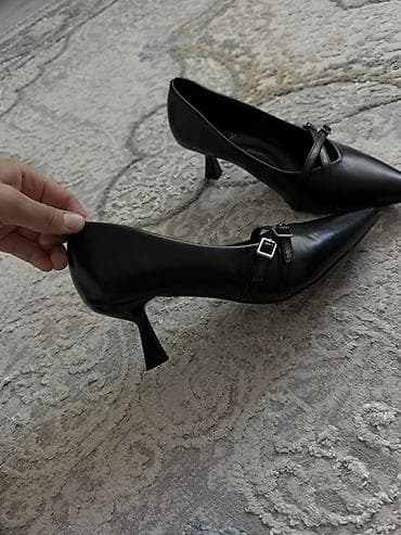 обувь для работы женская: Туфли-лодочки женские, черные - Материал: гладкая экокожа (визуально — 3