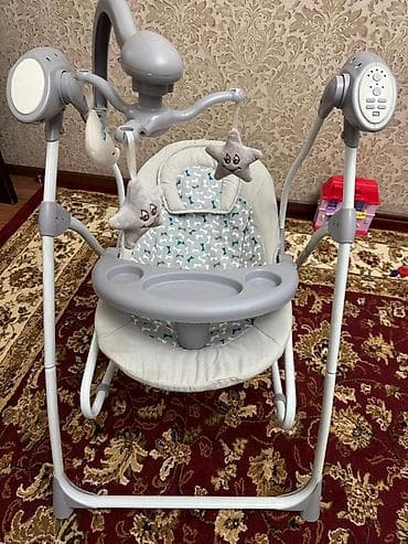 музыкальное кресло качалка: Детский шезлонг, Б/у, Электронная, Другой материал, цвет - Серый — 3