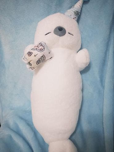 Мягкие игрушки-плюшевые зверята - Белый тюленёк для сна: вытянутая