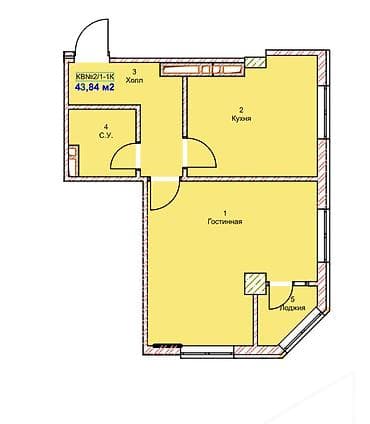 медина: 1 комната, 44 м², Элитка, 4 этаж, Готовая ПСО (под самоотделку) — 2