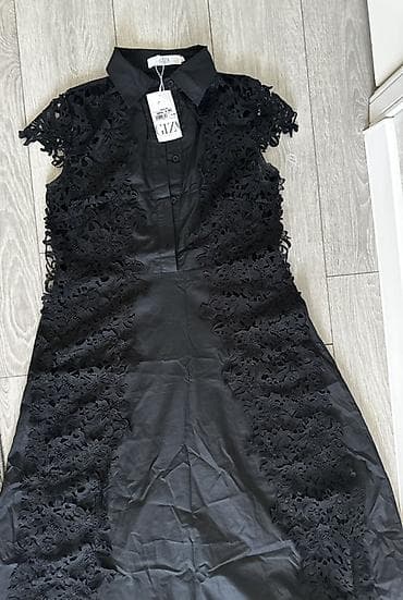 вечернее яркое платье: Черное платье Giza - Фасон: рубашечного кроя с отложным воротником и — 3