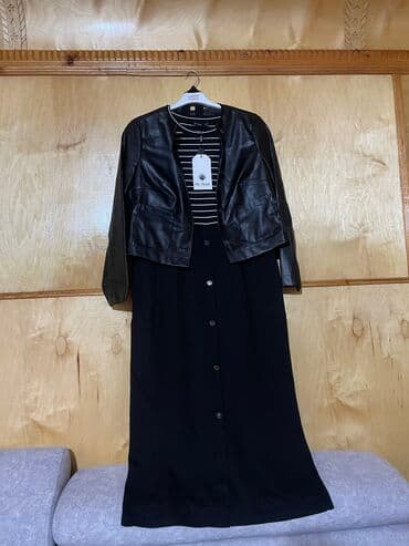 платье в клетку с белым воротником: Повседневное платье, Турция, Осень-весна, Длинная модель, Платье-пиджак, M — 1