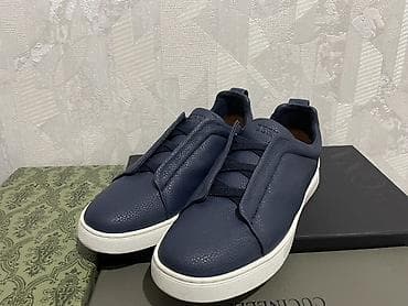 Мужские кеды Zegna - Цвет: темно‑синий (navy) с белой подошвой -