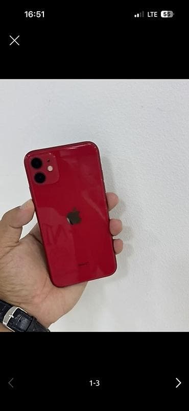 IPhone 11, Б/у, 64 ГБ, Красный, Защитное стекло, Чехол, 100 %