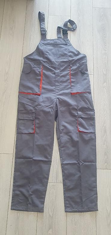 комбинезон для мужчин: Рабочий полукомбинезон (серый с красной отделкой) - Тип — 1