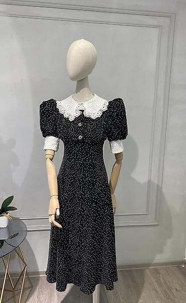 Платье миди в горошек с кружевным воротником платье сшито на заказ at lalafo.kg Платье миди в горошек с кружевным воротником платье сшито на заказ