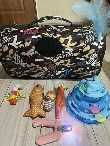 купить переноску для кота: Набор для кошки: переноска + игрушки и аксессуары Состав: - Складная — 1