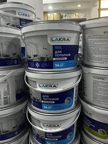 скорый: Акриловая краска, Лакра, Для потолка, цвет - Белый, 14 кг, Матовая, Быстросохнущая — 1