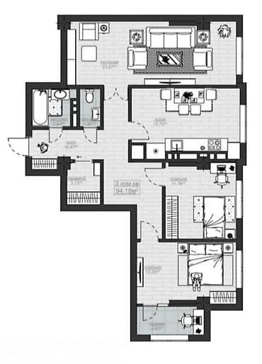 erl group: 3 комнаты, 94 м², Элитка, 12 этаж, ПСО (под самоотделку) — 4