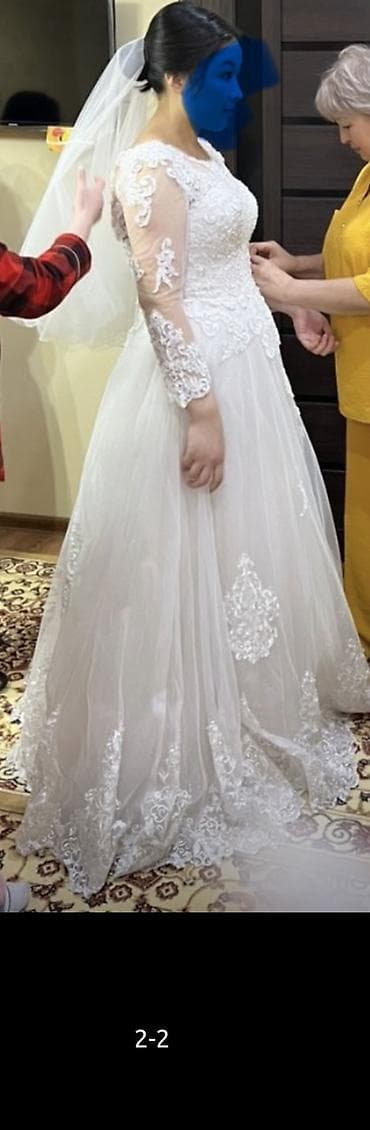 свадебные платья с завышенной талией: Свадебное платье, L, Со шлейфом, Фатин, Пышное, Кружево, Б/у — 2