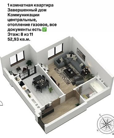 Продажа квартир: 1 комната, 53 м², Элитка, 8 этаж, Готовая ПСО (под самоотделку) — 2