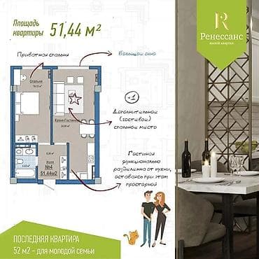 o2 development: 2 комнаты, 52 м², Элитка, 8 этаж, ПСО (под самоотделку) — 6