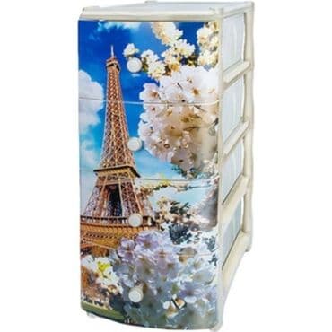 стеллаж для ванной с ящиками: Комод №1 эйфелева башня характеристики товара цвет: белый,бежевый — 1