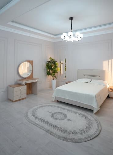 кровать: Спальный гарнитур, Двуспальная кровать, ДСП, цвет - Бежевый — 1