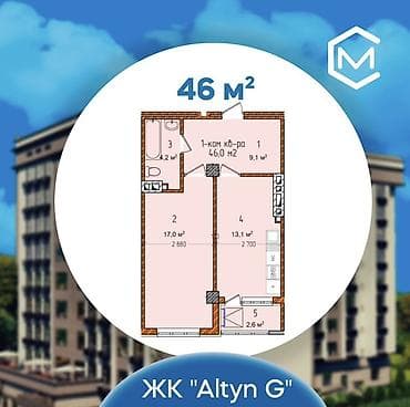 6: 1 комната, 46 м², Элитка, 4 этаж, Готовая ПСО (под самоотделку) — 2