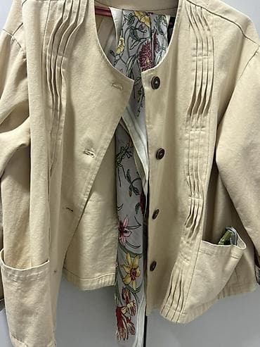 pull beer: Куртка Тренч женский, бежевый, без воротника. - Застёжка на пуговицы — 2