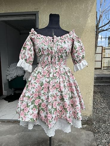 женские летние комбинезоны: Повседневное платье, Made in KG, Лето, Короткая модель, Хлопок, Крестьянка, XS, S, M — 1