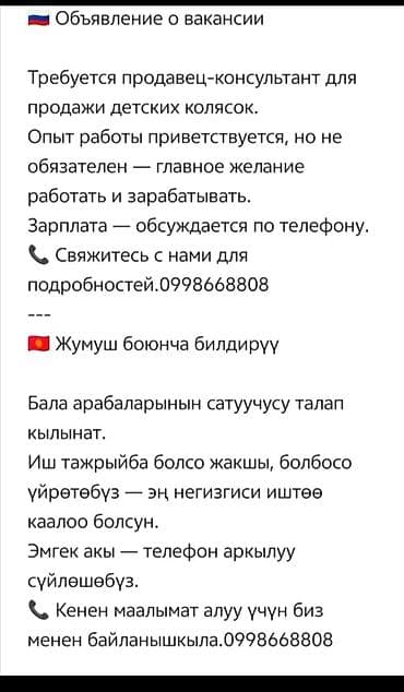 байер бишкек вакансии: Требуется Торговый агент, График: Шестидневка, Без опыта, Официальное трудоустройство, Полный рабочий день — 1