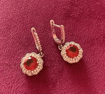 серебряный комплект с красными камнями: Серьги, Женские, Вставка: Рубин, Новый — 3