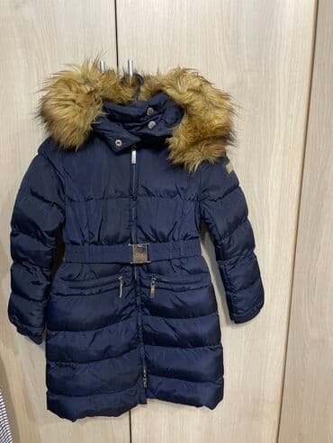 Детская Зимняя куртка для девочки темно-синего цвета с наполнителем