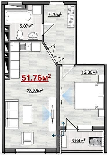 23: 1 комната, 51 м², Элитка, 10 этаж, Готовая ПСО (под самоотделку) — 2
