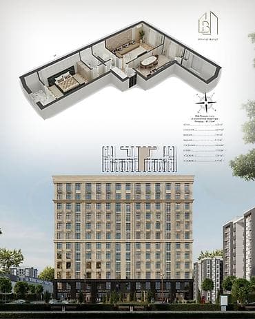 2 комнаты, 82 м², Боконбаева/Уметалиева Элитка, 6 этаж, ПСО (под самоотделку) — 10