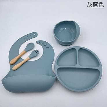 для еды: Детский набор для кормления из пищевого силикона, цвет серо‑голубой — 1