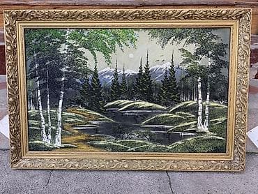 часы картина: Картина «Горный пейзаж с берёзами» - Техника: живопись по холсту — 2