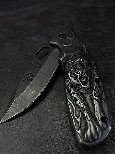 пого стик: Складной нож с гравировкой «Волк» - Тип: складной EDC-нож с клипсой — 1