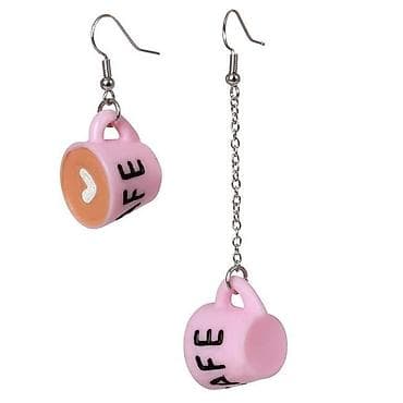страстные яйца: Серьги Подвески в виде миниатюрных розовых кружек с надписью CAFE — — 2