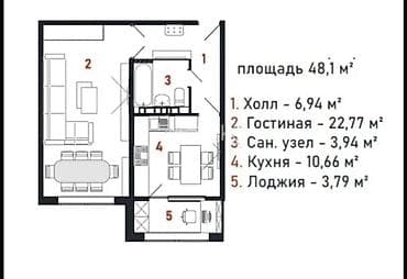 48: 1 комната, 48 м², Элитка, 4 этаж, Готовая ПСО (под самоотделку) — 2