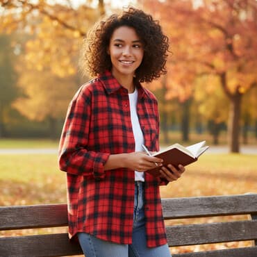 Рубашка в клетку (красно‑черная), женская/унисекс - Крой: свободный