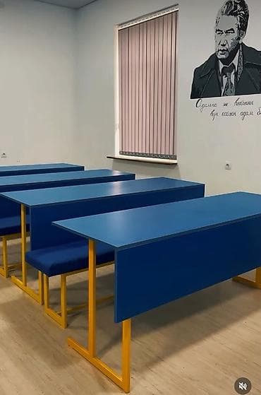 угловой офисный стол: Комплект парты и стула, Новый, цвет - Синий — 5