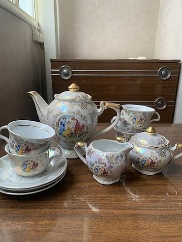 Фарфоровый чайный сервиз мадонна с перламутровым покрытием и at lalafo.kg Фарфоровый чайный сервиз мадонна с перламутровым покрытием и